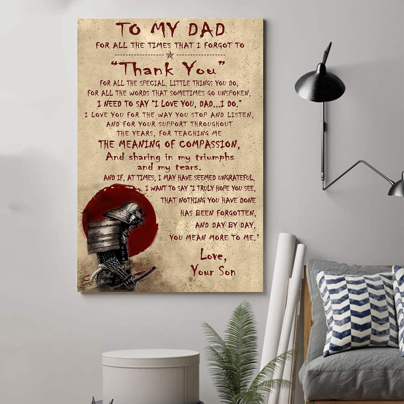 Poster for Room Aesthetic – Command Strips Wall Decor – Qh114 Customizable Samurai Poster- Son to Dad -Never Lose