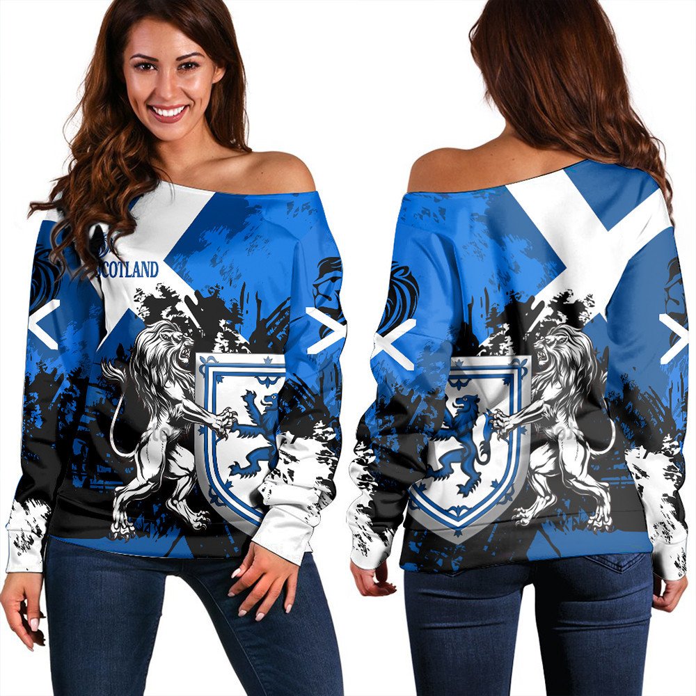 Wonder Print Shop Sweatshirt – Scotland Royal Banner Lion Blue Concept Women Off Shoulder