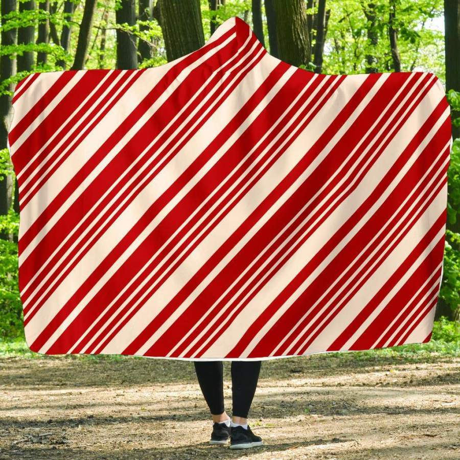 Print Pattern Candy Cane Hooded Blanket