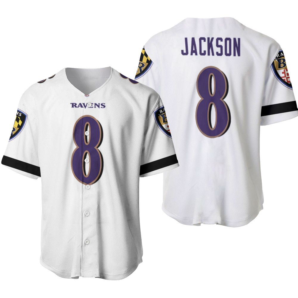 Baltimore Ravens Lamar Jackson #8 NFL Great Player White 100th Season 3D Designed Allover Gift For Baltimore Fans Baseball Jersey