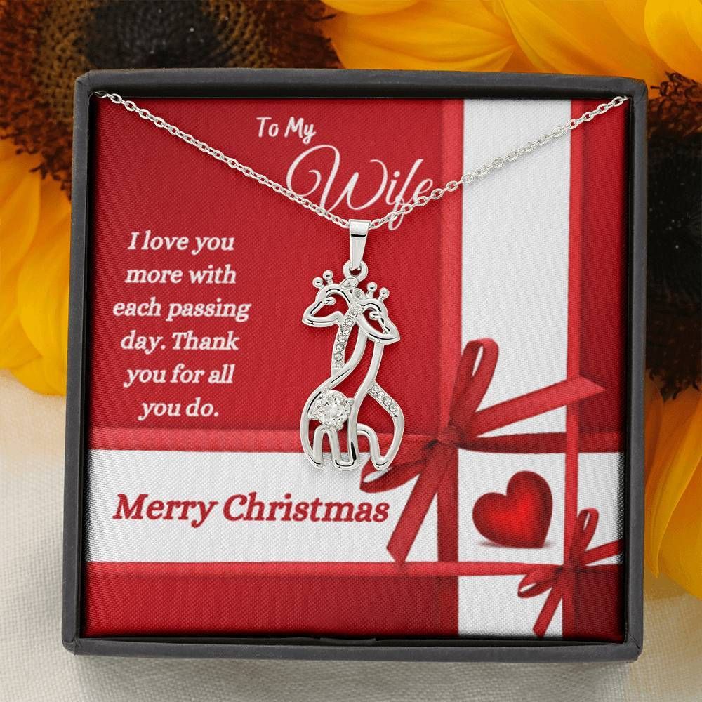 Merry Christmas Gift For Wife I Love You More With Each Passing Day Giraffe Couple Necklace