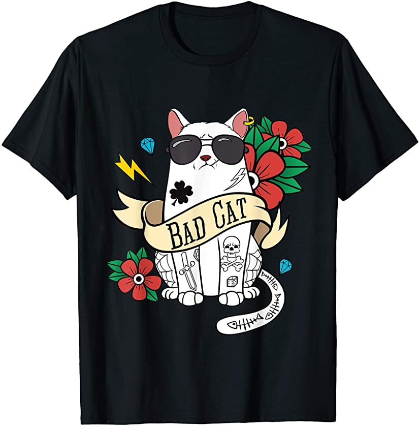 Bad Cat with tattoos cool tattooed cats kitten T-Shirt