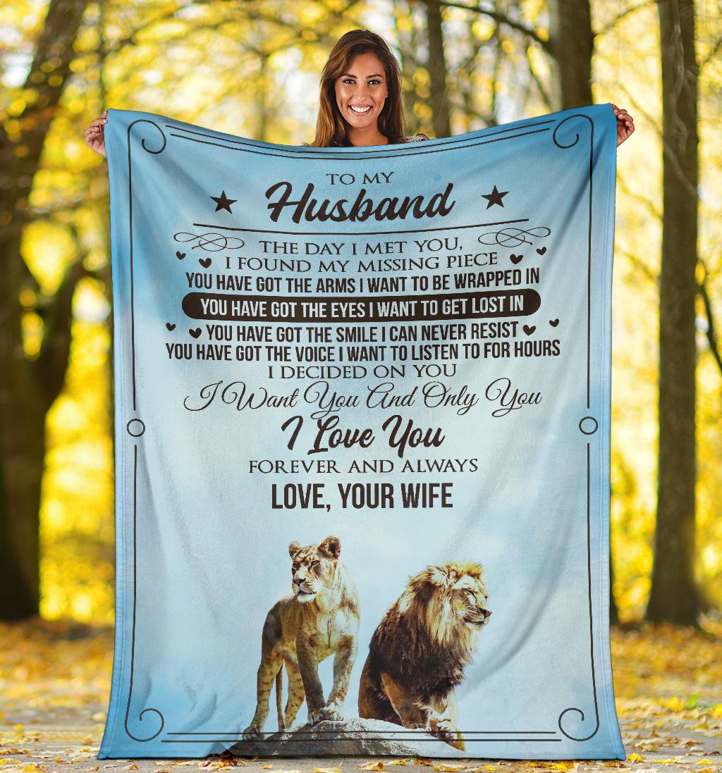 To My Husband I Want You And Only You I Love You, Lion Couple Fleece Blanket For Valentine’S Day Home Decor Bedding Couch Sofa Soft And Comfy Cozy