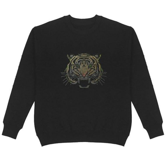 Topaz Tiger Stones Crew Neck Sweatshirt Plus Size Unisex Bling Bling Handmade Cute Animal 694 topaz