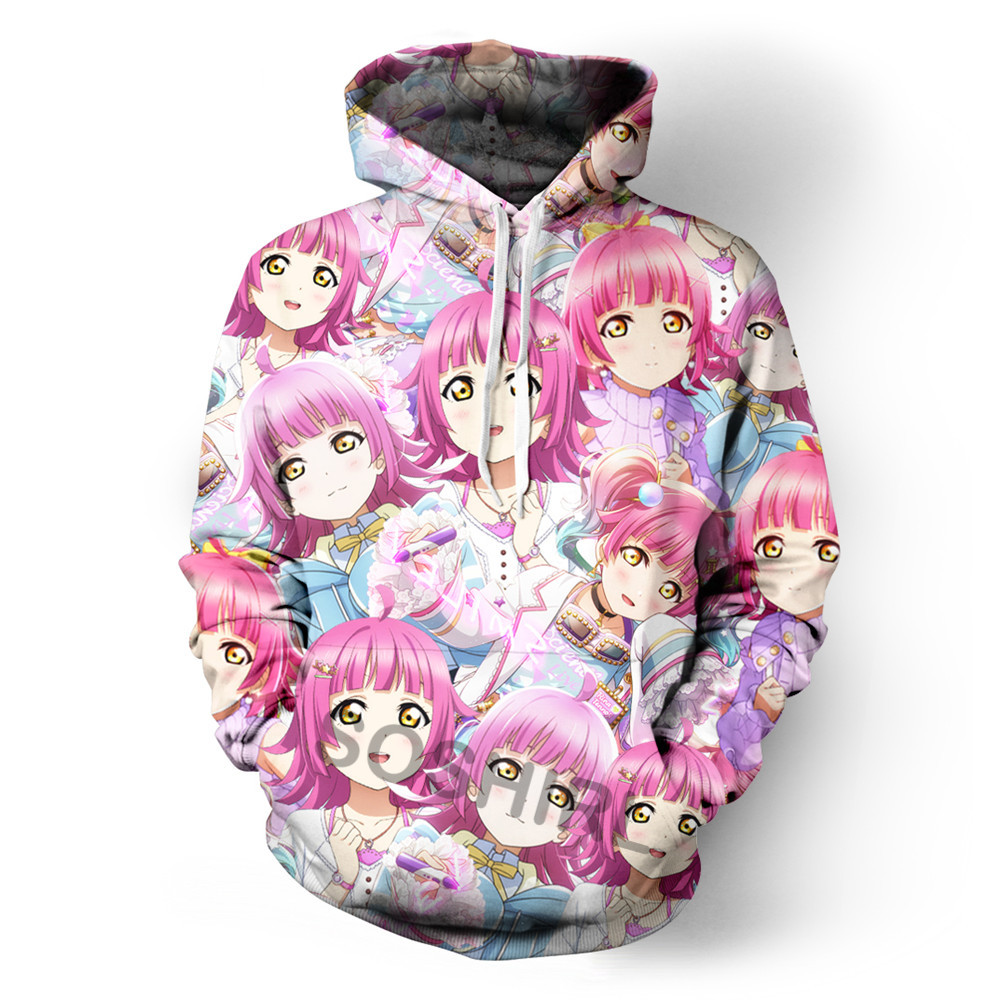 Cute Love Live Hoodies Unisex Hooded Sweatshirt Harajuku Rina Tenno Anime Pullovers Kawaii Winter Hip Hop Streetwear Pink Tops alx