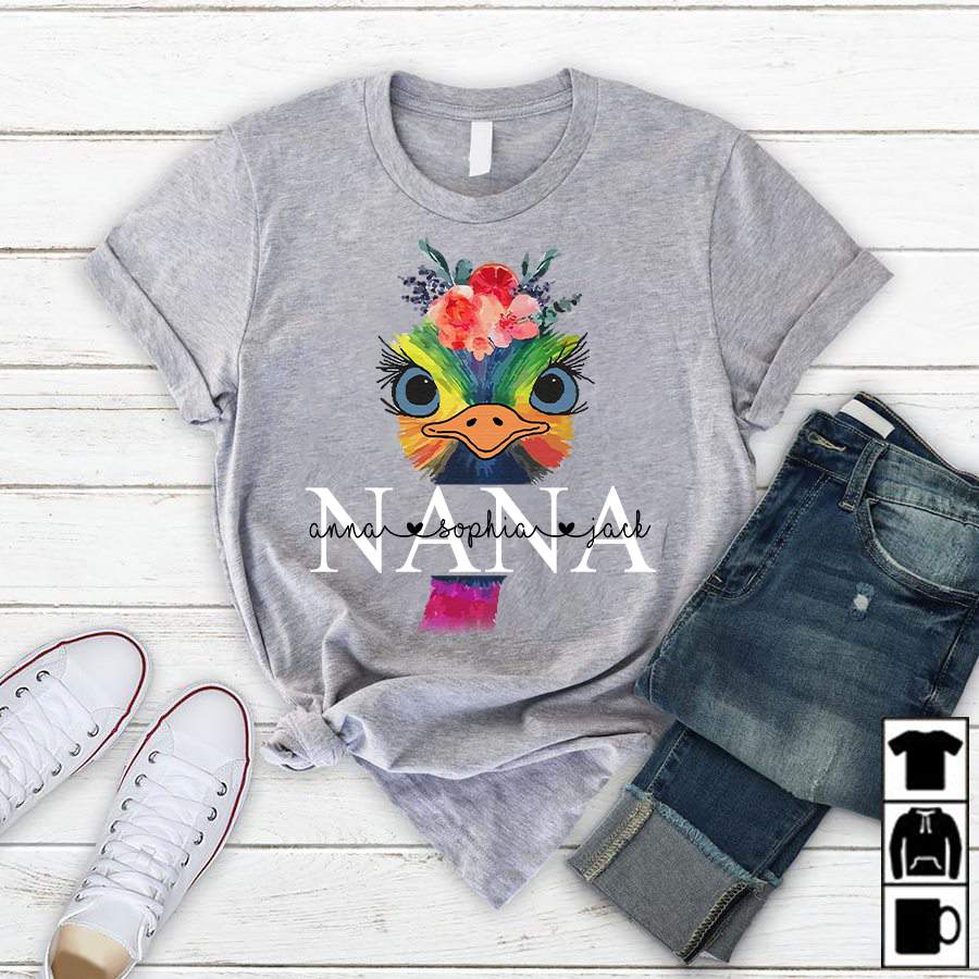 Personalized Nana Ostrich With Flowers Shirt