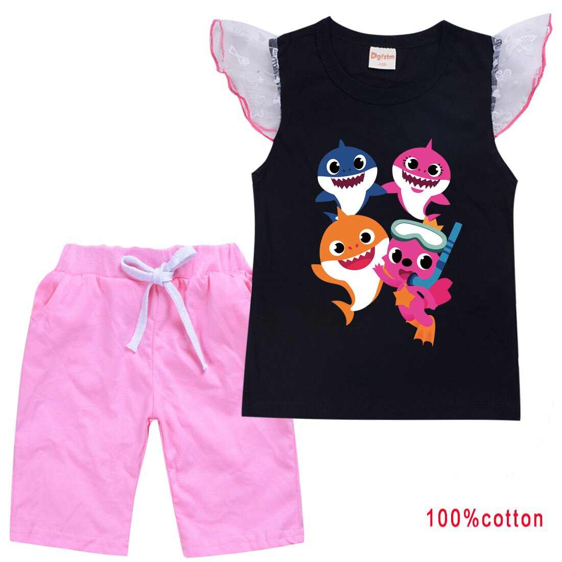 Summer Cartoon Shark Kids Set Children Clothes Set for Baby Girls Summer T-Shirt Suit New Girl Clothing Baby Girl Outfit Set alx