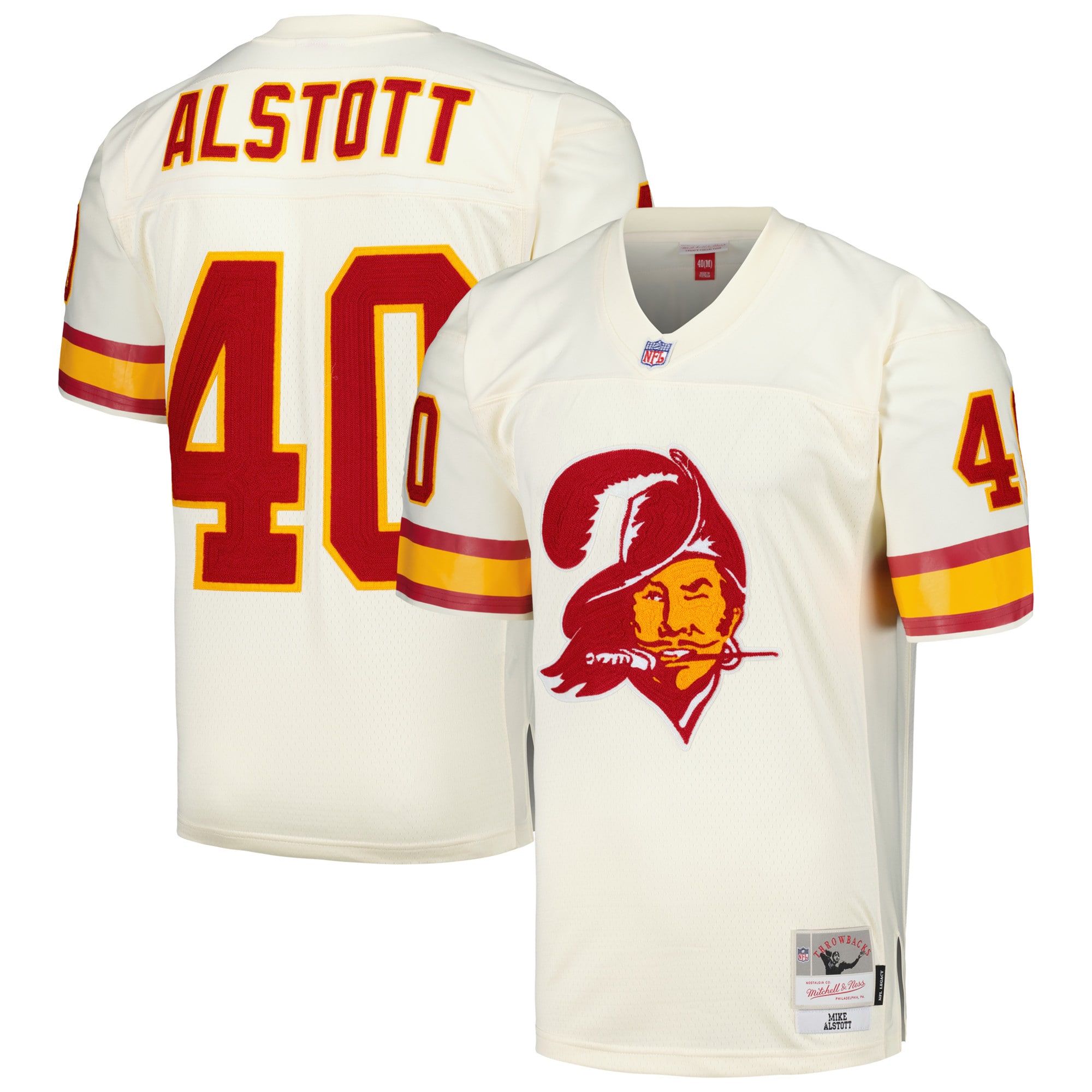 Mike Alstott Tampa Bay Buccaneers Mitchell & Ness Chainstitch Legacy Jersey – Cream