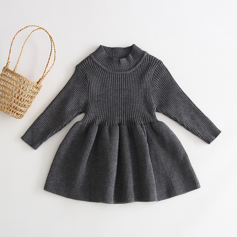 Spring Autumn Baby Girls Knitted Loose Paild Sweater Dress Toddler Kids Soft Dresses Cotton Infant Children Christmas Clothes alx