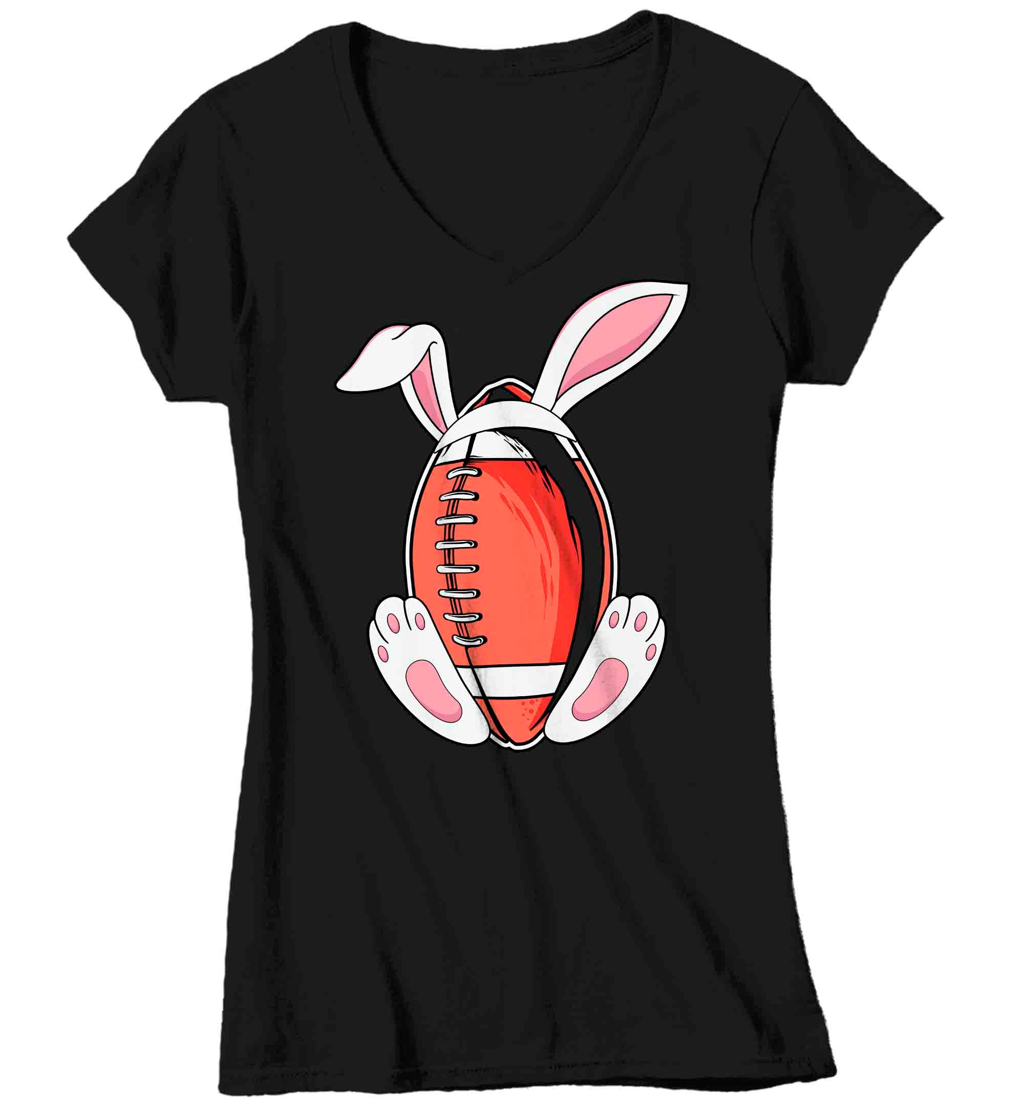 Women’S V-Neck Funny Easter T Shirt Football Bunny Shirt Rabbit Ears Feet Football Coach Gym Teacher Tshirt Gift Easter Tee Ladies Woman