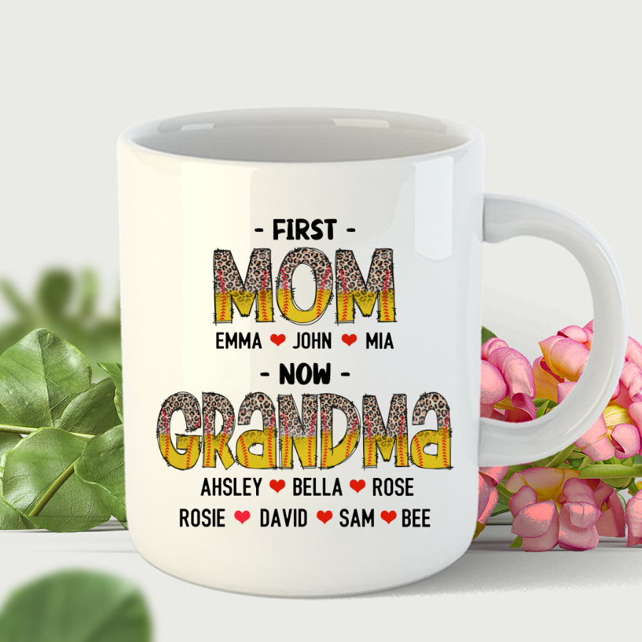 First Mom Now Grandma Leopard Ball Stitching Mug