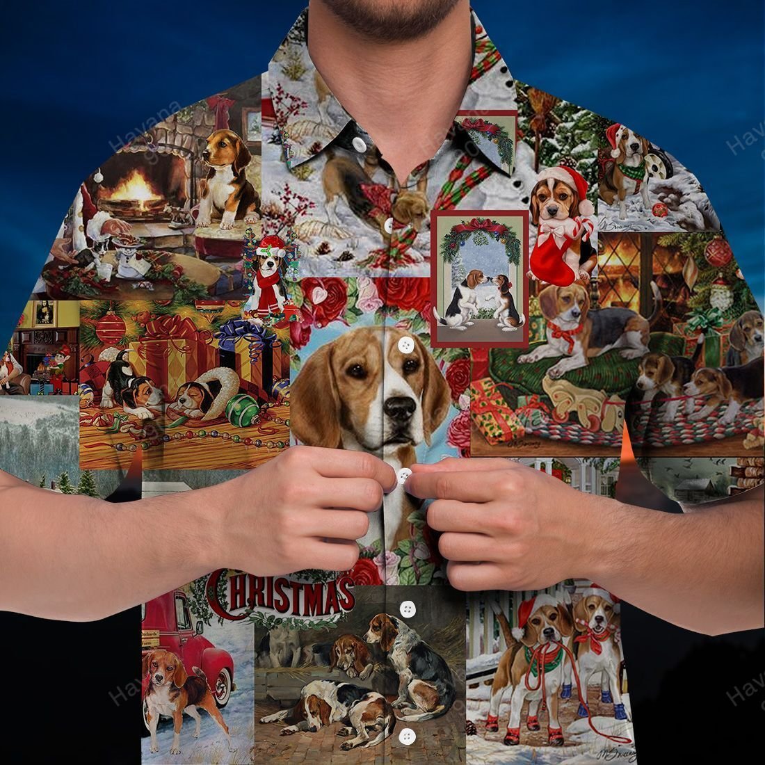 Beagle Hawaiian Shirt Christmas Memories