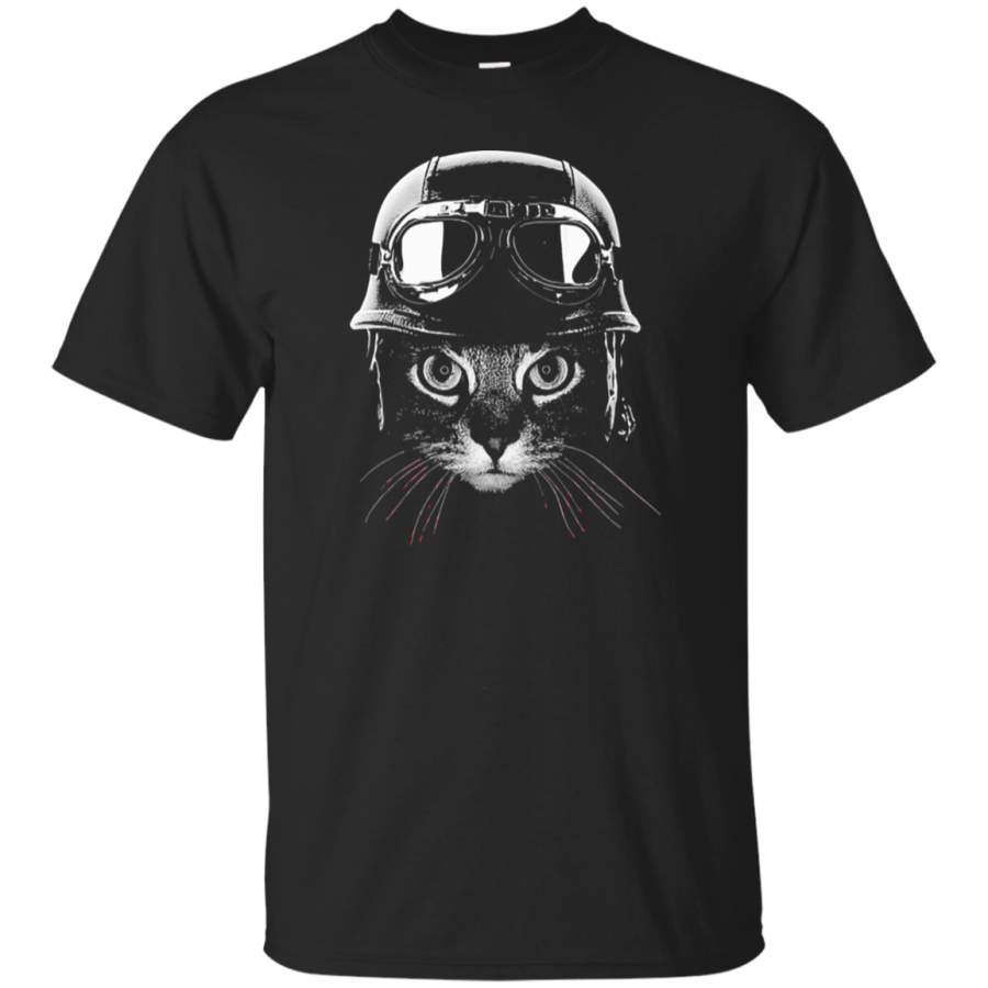 AGR Cat With Red Scarf And Biker Helmet Biker Cat Style T-Shirt