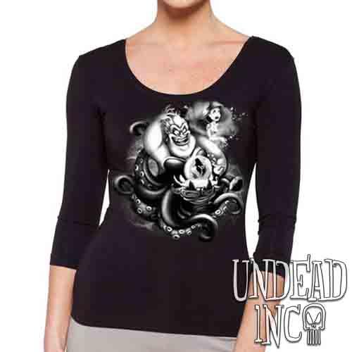 Villains Ursula – Ariel The Little Mermaid Black & Grey – Ladies 3/4 Long Sleeve Tee