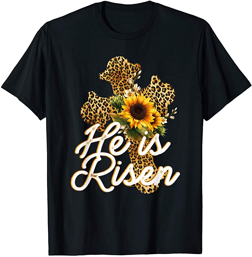 Easter Christian Teen Girls Mom He Is Risen Leopard Print T-Shirt