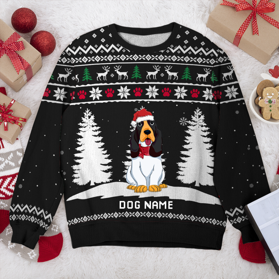 Basset Hound Winter Dog Personalized Sweater, Dog Ugly Christmas Sweater