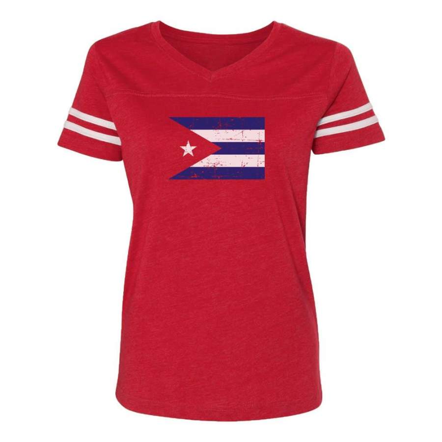 Cuba Flag – Vintage Retro Cuban Women Football Jersey T-Shirt