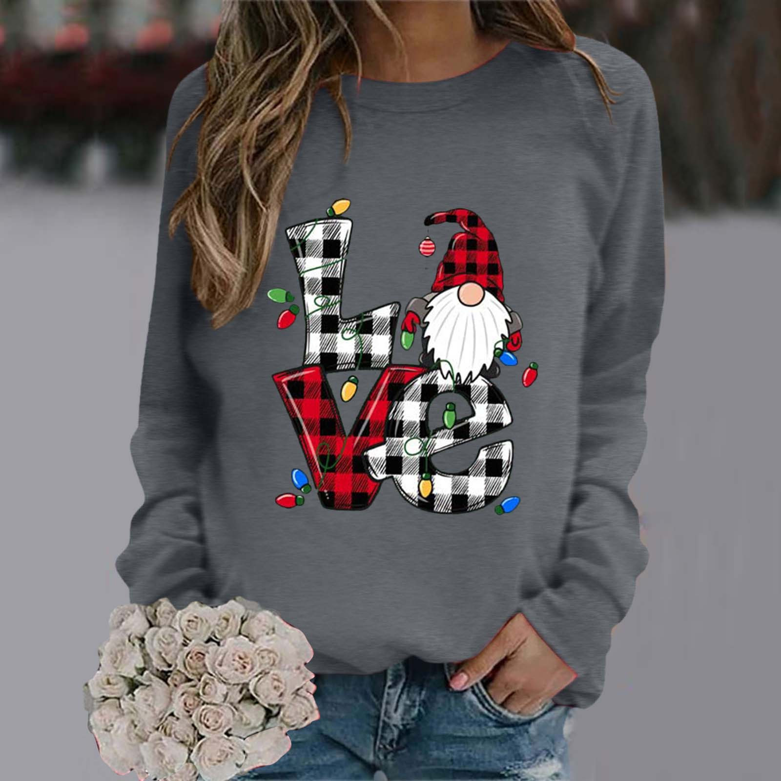 Cute Long Sleeve Top Womens Sweatshirt Womens Sweatshirt Crew Neck Long Sleeve Christmas Pullover Lightweight Hoodies Women alx