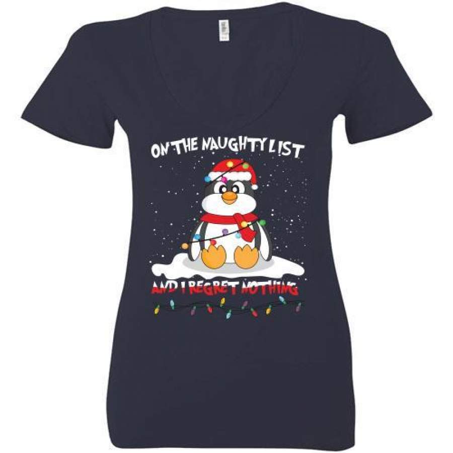 Penguin On The Naughty List And I Regret Nothing Ladies Deep V-Neck