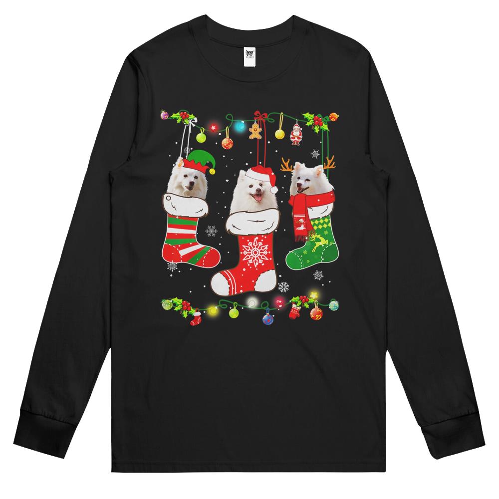 American Eskimo Christmas Lights Funny Puppy Xmas Dog Lover Long Sleeve T Shirts