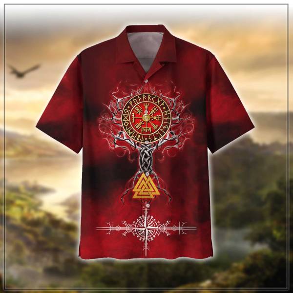 Viking Helm Of Awe Valknut And Tree Of Life Hawaiian Shirt