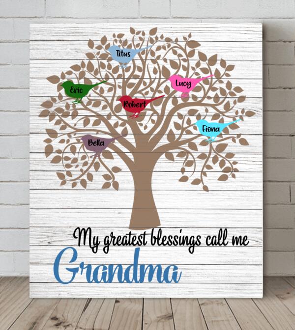 Custom Personalized Family Tree Canvas – Upto 10 Birds – Christmas Gift For Family – My Greatest Blessings Call Me