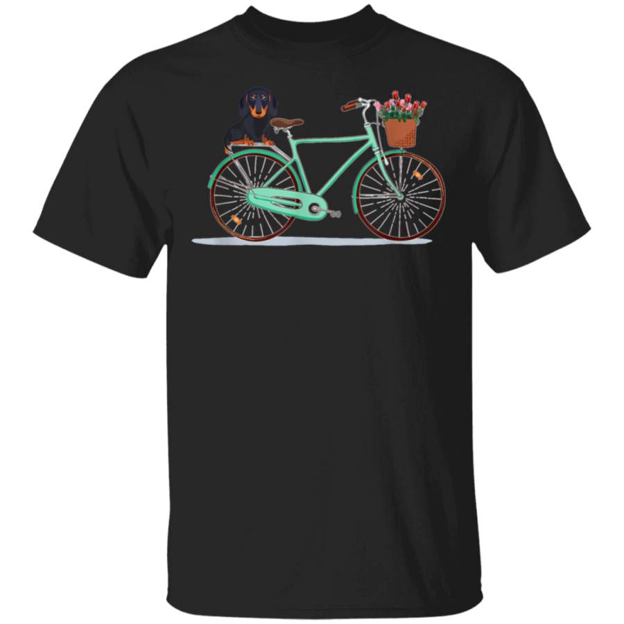 Dachshund On Bike Vintage Retro Dachshund Bicycle Tshirt