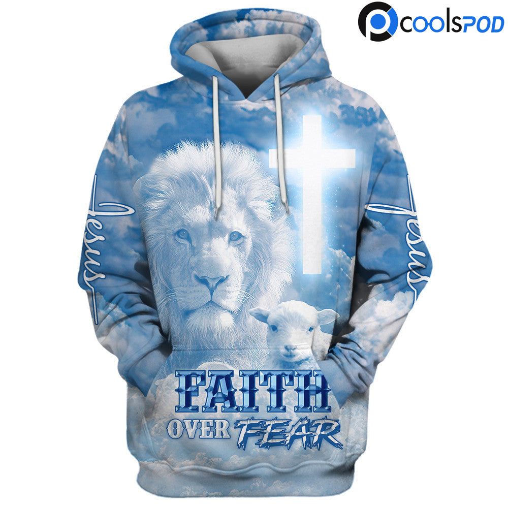 Faith Over Fear Jesus Hoodie, Religious Lion Hoodie Men Women