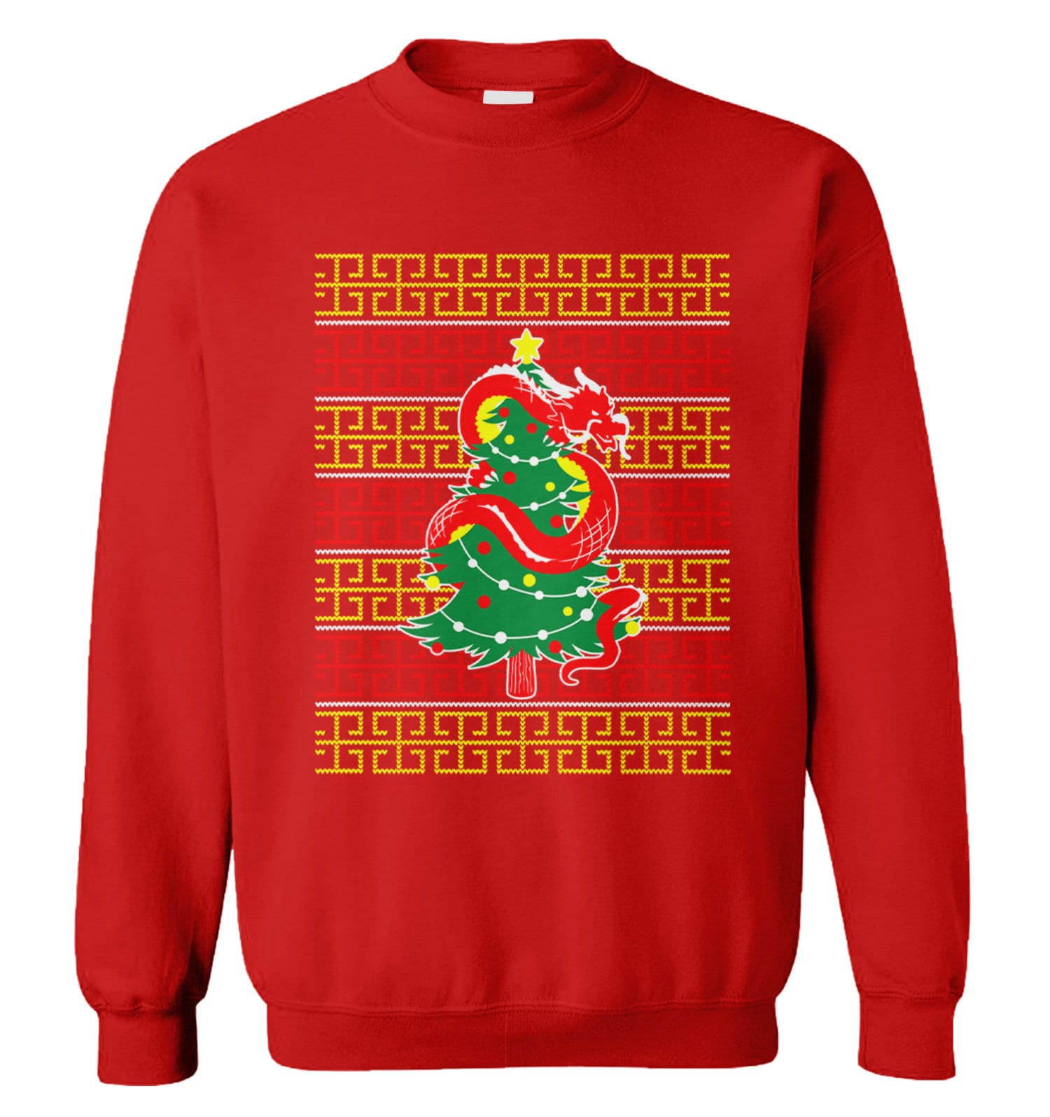 Chinese Dragon And Christmas Tree Unisex Ugly Christmas Sweater -  Year of the Dragon New Year Asian Celebrate Heritage Nationality