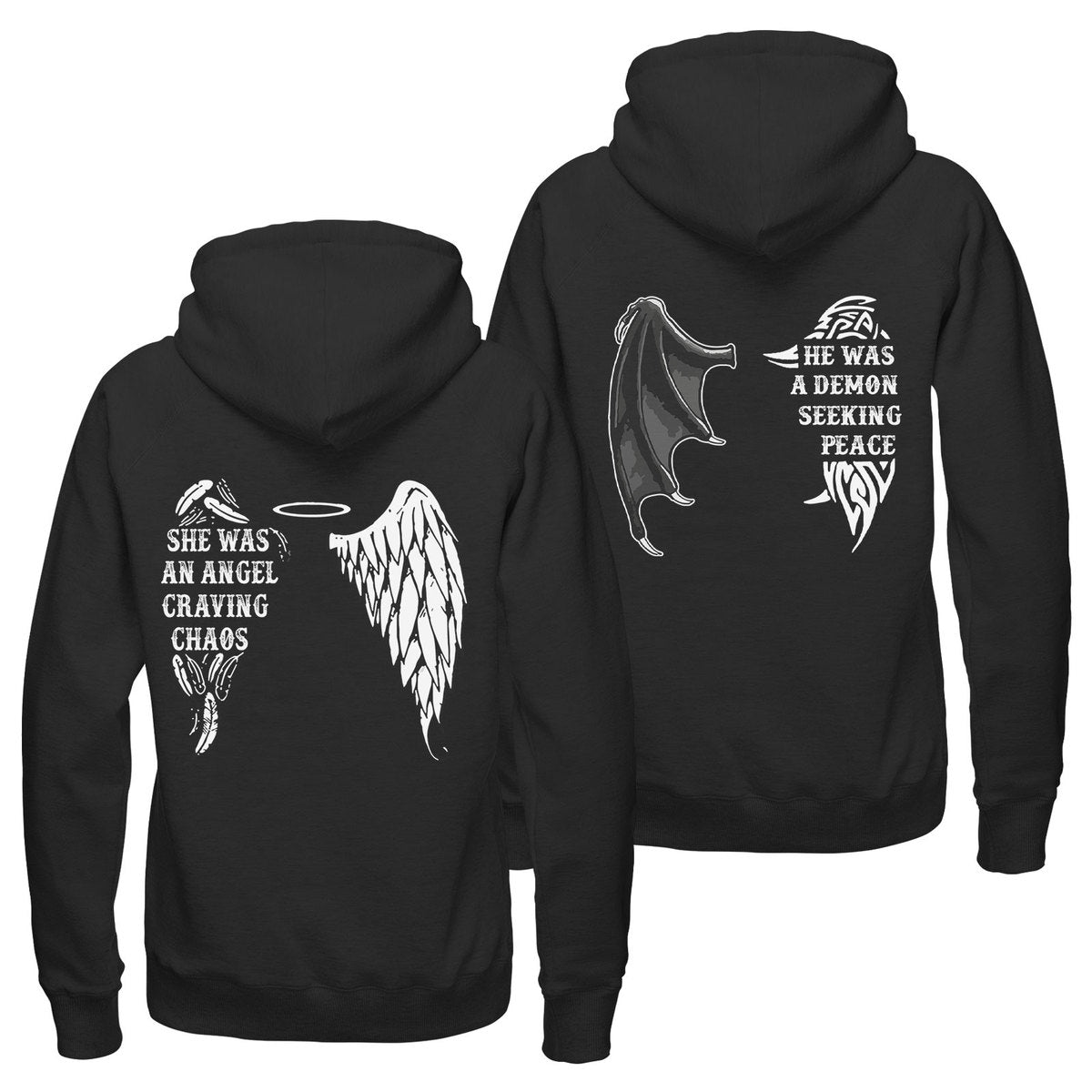 Angel Demon Wings Couple Hoodie, His And Hers Hoodies For Couples, Unisex Couple Hoodies, Matching Outfit Couples, Valentine’S Day Gifts