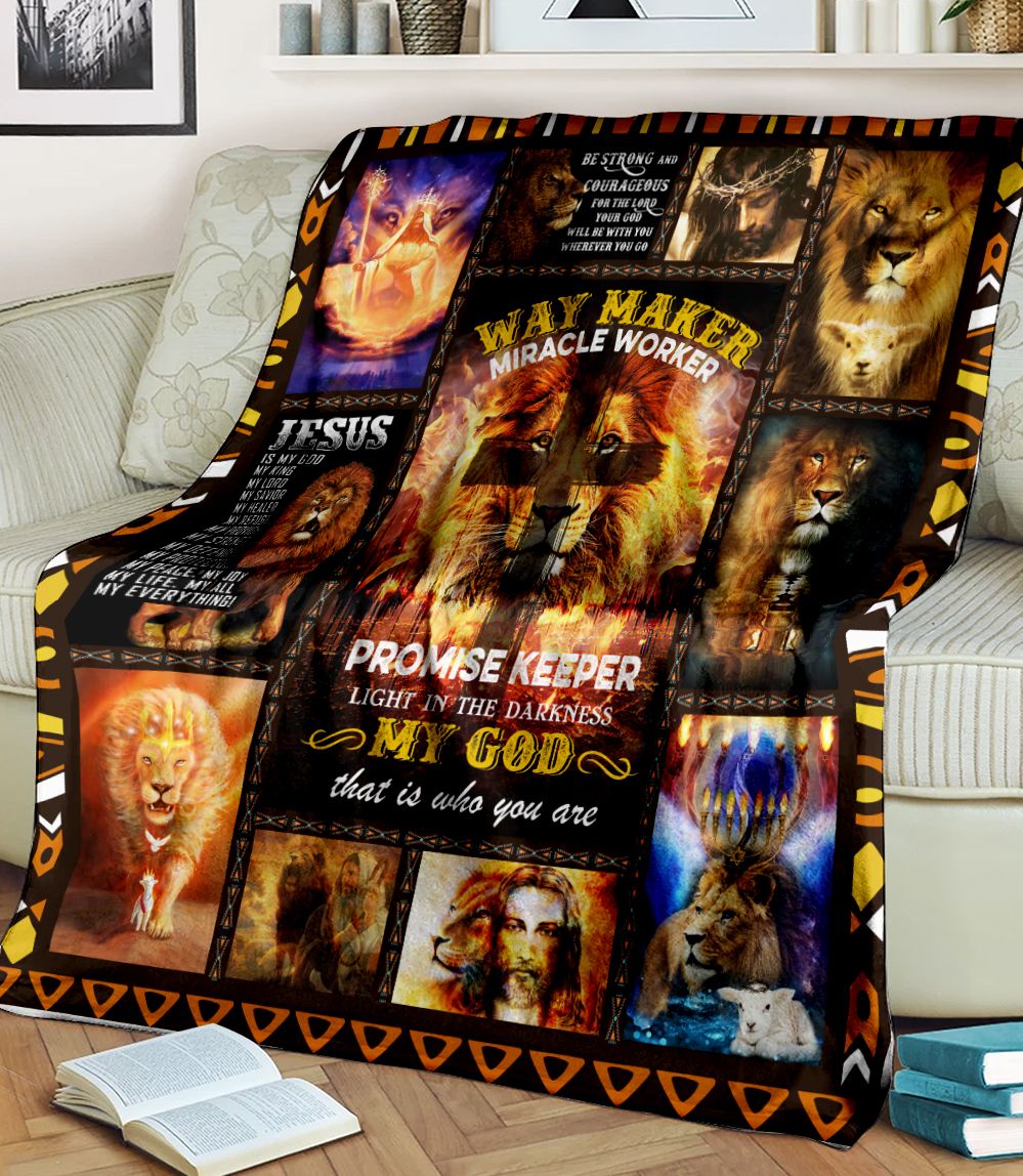 Way Maker Miracle Worker Promise Keeper Lion Cross Fleece Blanket