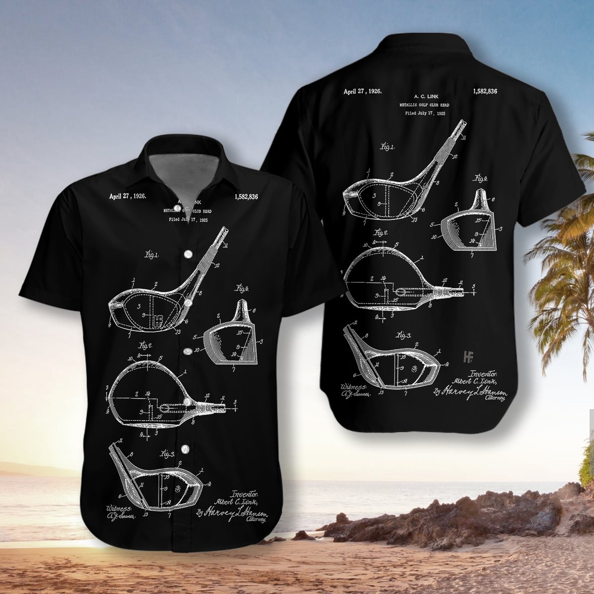 Golf Club Patent Blueprint Style Unisex Hawaii Shirt Ha45385