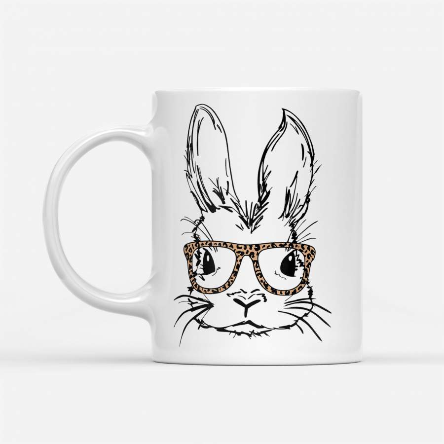 Bunny Rabbit Glasses Leopard Print Hipster Easter – White Mug