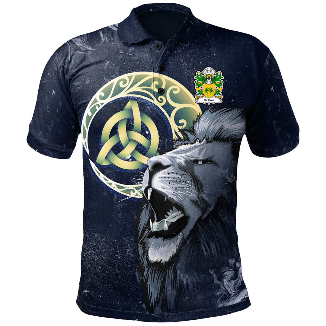 1Sttheworld Wales Polo Shirt – Arthur I Ab Uthr Pendragon King Arthur Welsh Family Crest Polo Shirt – Lion & Celtic Moon – Golf Shirt A7