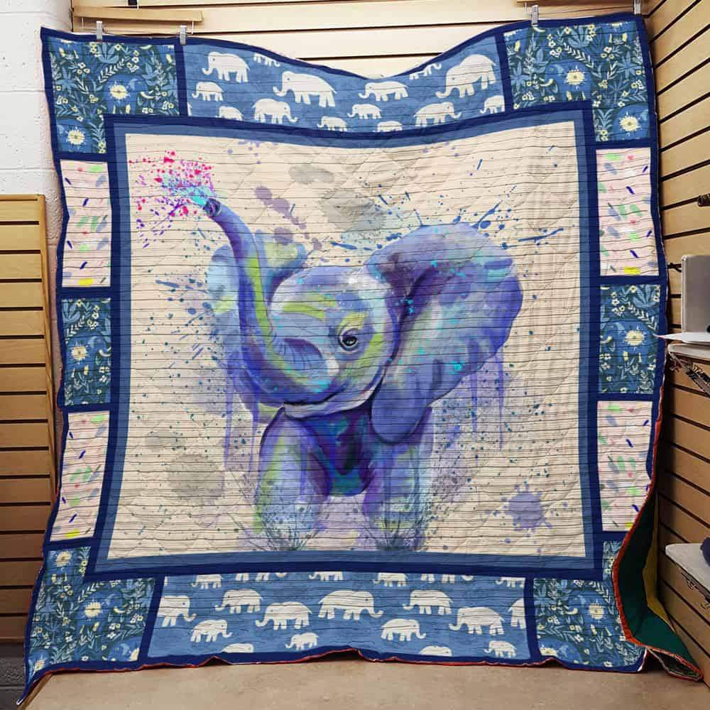 Baby Elephant  Elephant Blue Water Color  Quilt Blanket