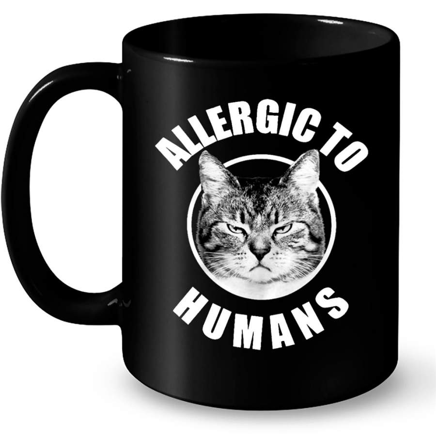 Allegic To Humans, Cat Lover, Animal Lover b – Full-Wrap Coffee Black Mug