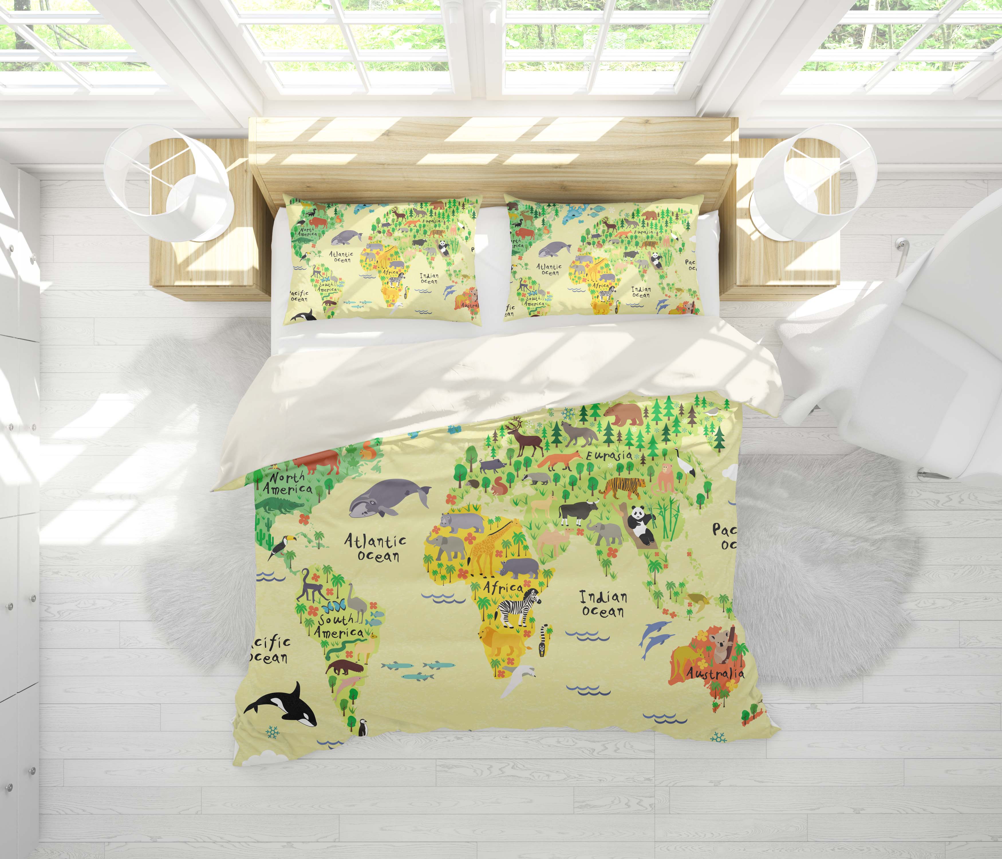 3D Green Animals World Map Quilt Cover Set Bedding Set Pillowcases 13