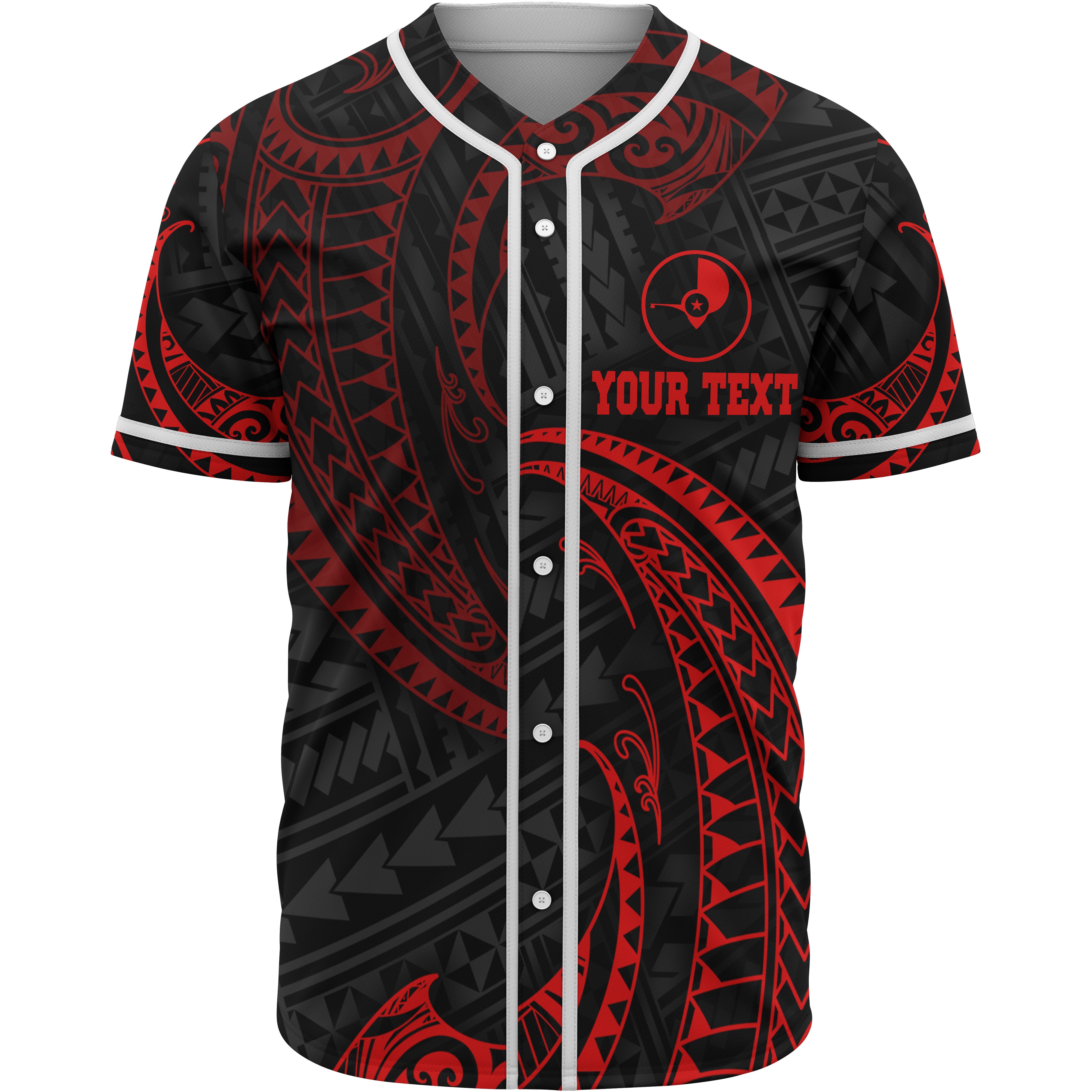 Yap Polynesian Custom Personalised Baseball Shirt – Red Tribal Wave – BN12