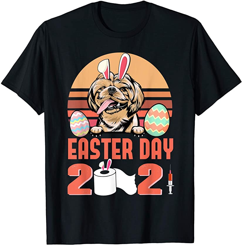 Shih Tzu Dog Wear Bunny Ears Rabbit Egg Easter Day 2021 T-Shirt