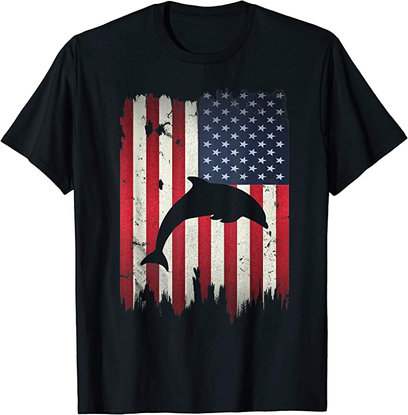 Dolphin USA American Flag 4th of July Patriotic Gift T-Shirt