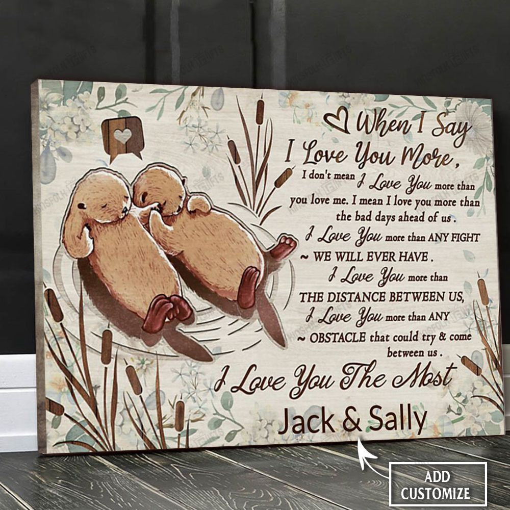Valentine Otter Couple Personalized Canvas Poster Wall Art, Poster Print, Canvas Print Wall Decor
