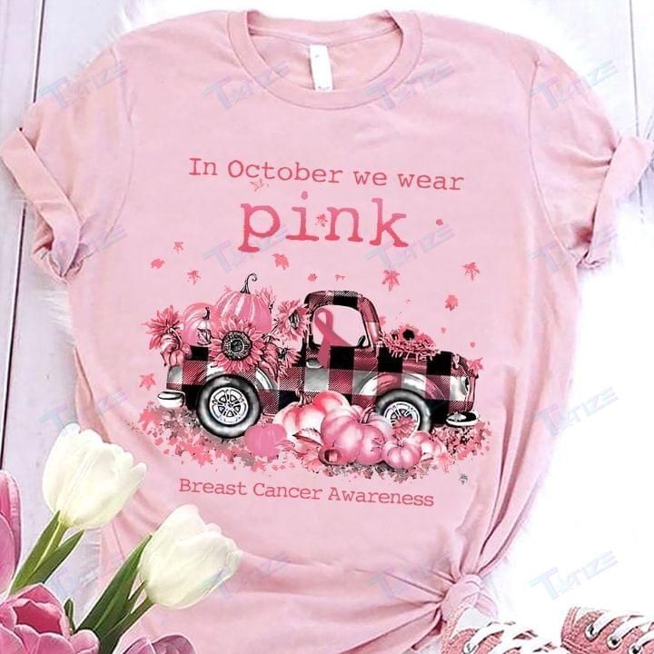 Breast Cancer Awareness Truck In October We Wear Pink Graphic Unisex T Shirt, Sweatshirt, Hoodie Size S – 5Xl