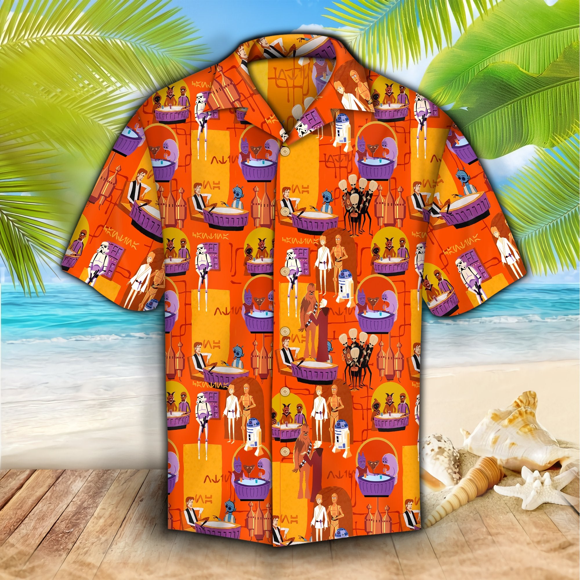 Sw Hawaii Shirt Characters Animation Pattern Orange Aloha Ha21858