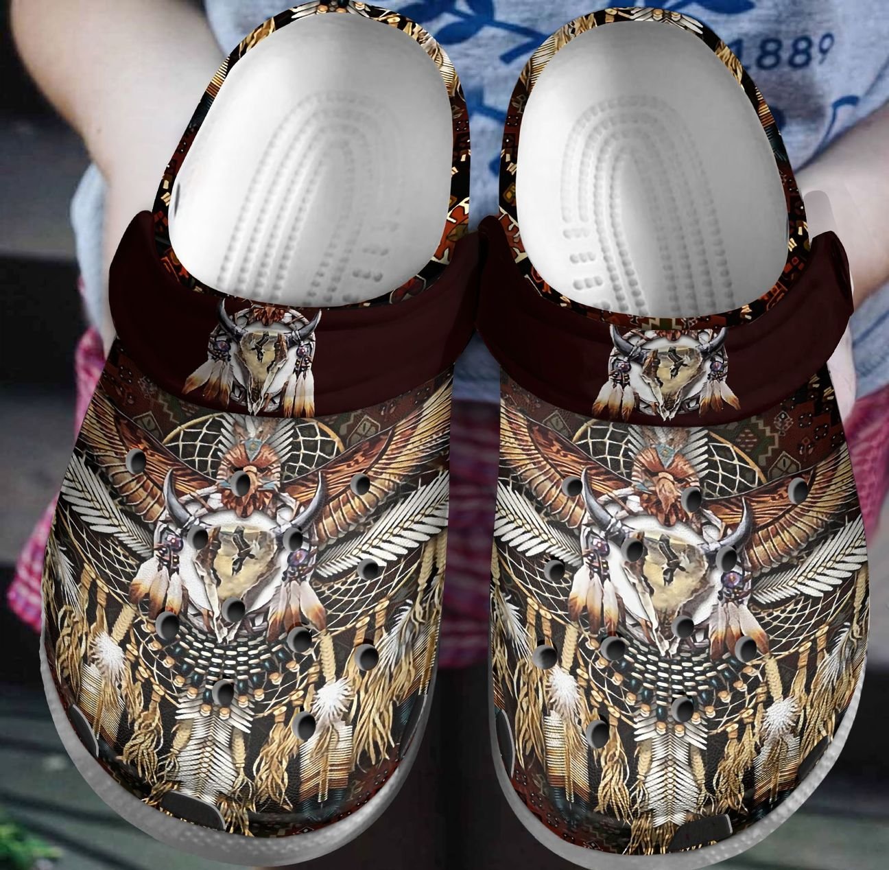 Native American Personalized Clog, Custom Name, Text, Color, Number Fashion Style For Women, Men, Kid, Print 3D Native Eagle Bull Skull