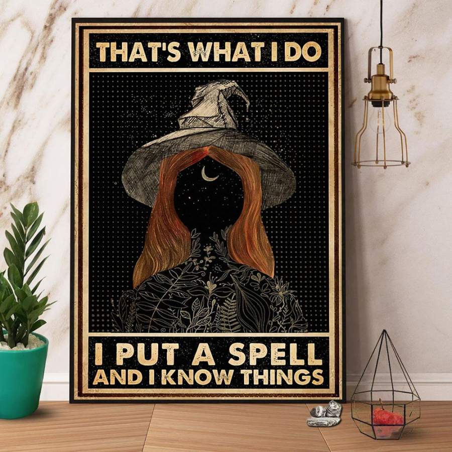 Retro black I put a spell and I know things Halloween poster no frame/ wrapped canvas wall decor full size