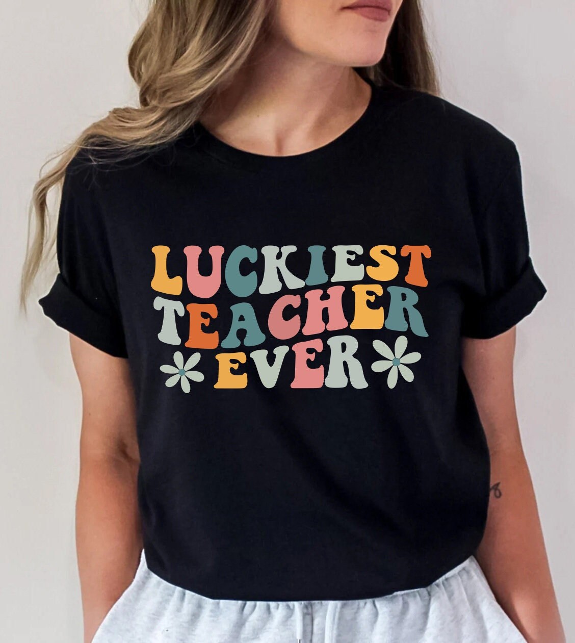 Teacher Shirts, Teacher Appreciation Gift, Teacher Gifts, Teaching Squad T-shirts, Luckiest Teacher Ever Tee, Retro Teacher Shirt