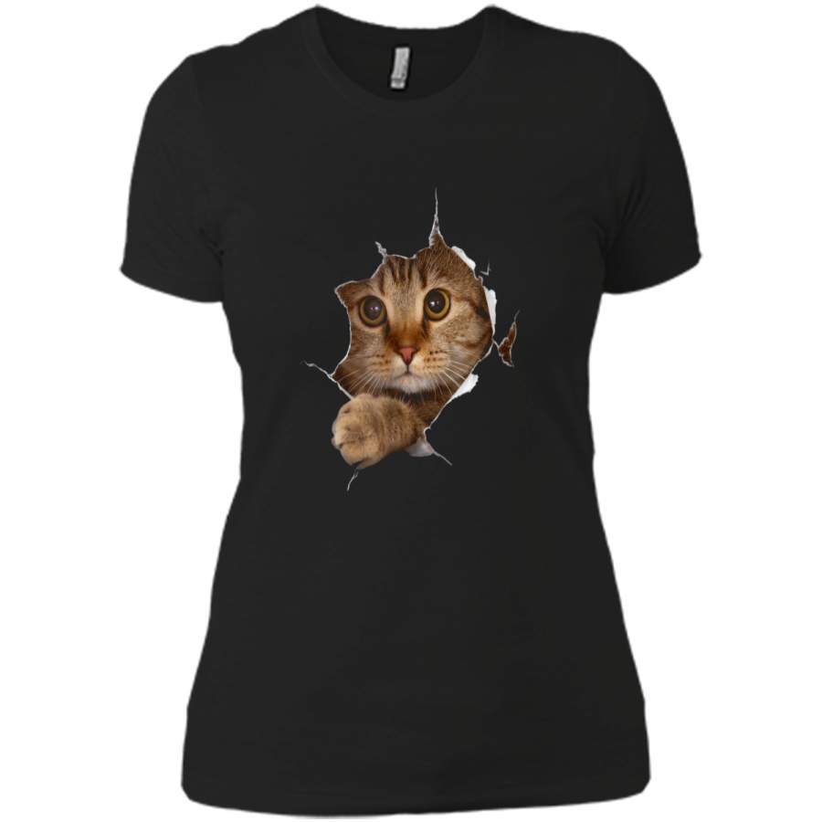 Sweet Kitten Torn Cloth 3D  – Funny Cat Lover Tee Next Level Ladies Boyfriend Tee