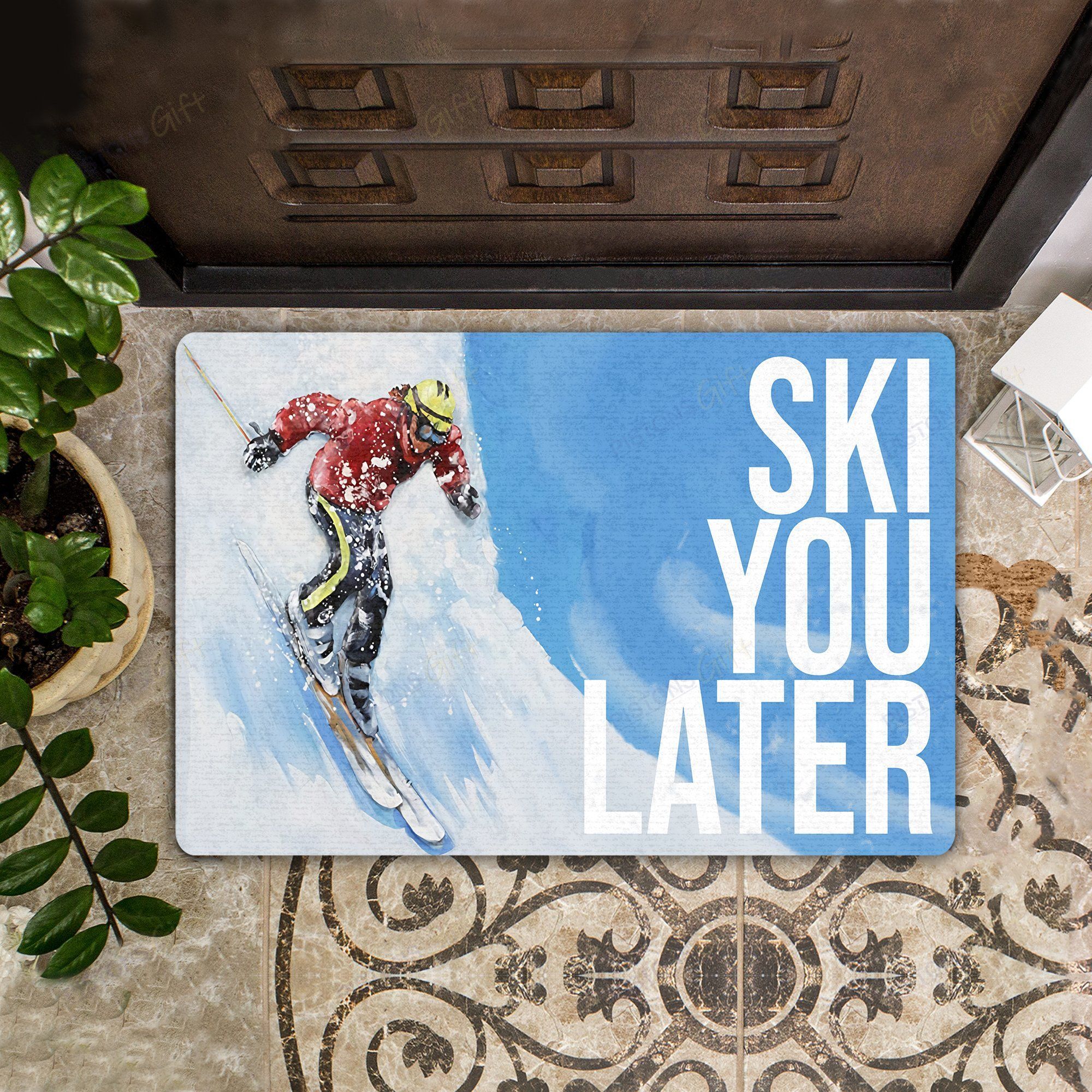 Skiing You Later All Over Printing Doormat