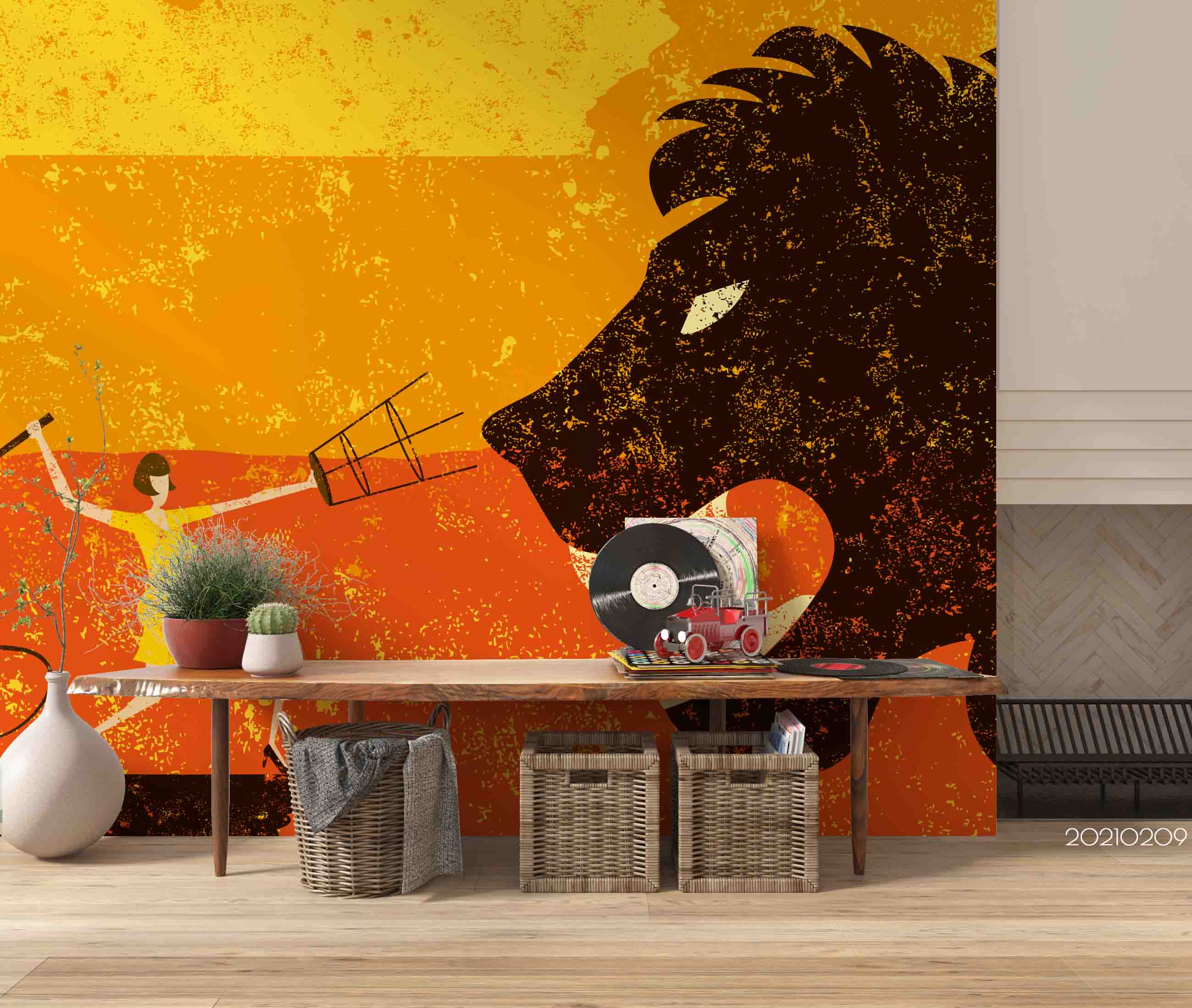 3D Retro Circus Lion Wall Mural Wallpaper Lqh 75