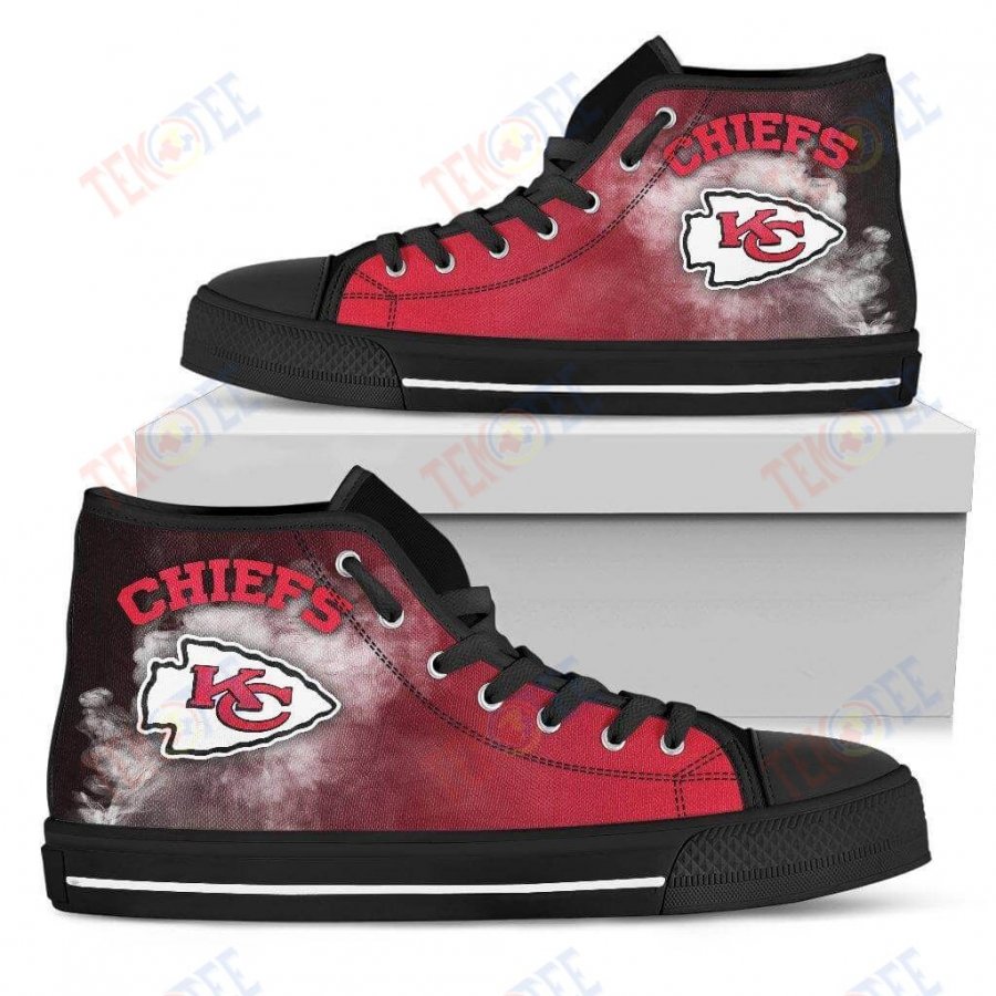 Mens Womens Kansas City Chiefs High Top Shoes White Smoke Vintage Custom Canvas Shoes TMT439